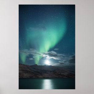 Póster Luna llena de luces boreales