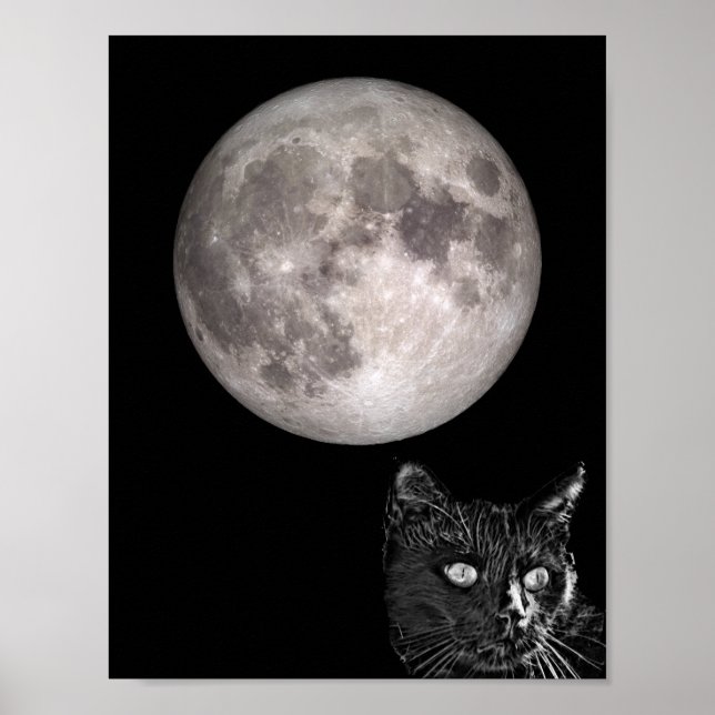 Póster Luna llena de sombra de gato negro (Frente)