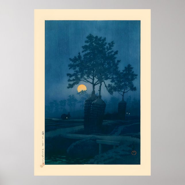 Póster Luna llena en Gamo por Kawase Hasui (Frente)