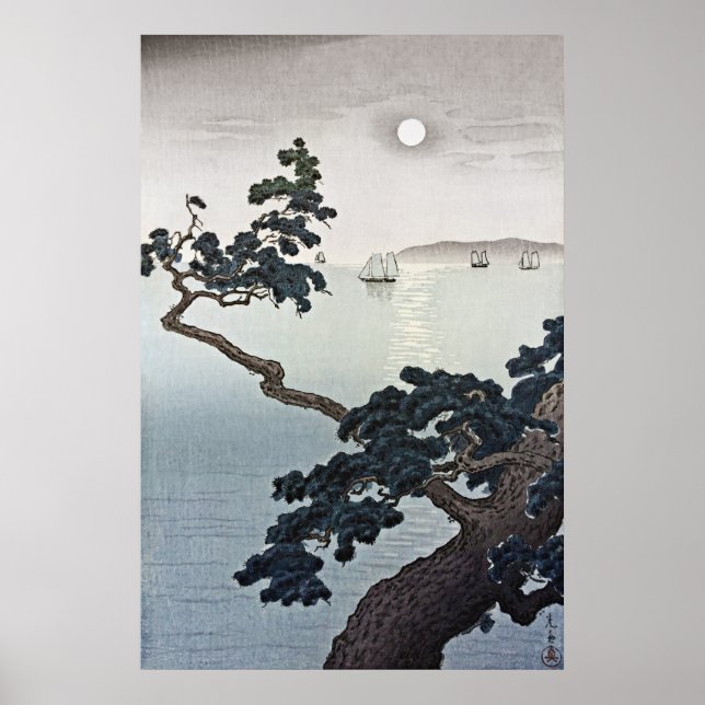 Póster Luna llena en la playa Akashi por Tsuchiya Koitsu (Frente)