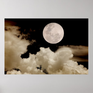 Póster Luna Llena grande que pasa detrás de las nubes