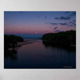 Póster Luna Llena que sube sobre la playa de Wattamolla