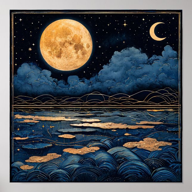 Póster Luna llena sobre un lago (Frente)