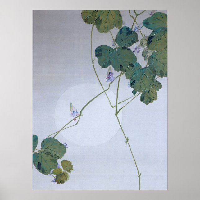Póster Luna llena y flores de Kudzu, Watanabe Seitei (Frente)