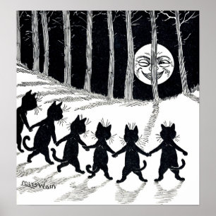 Póster Luna llena y gatos, Louis Wain