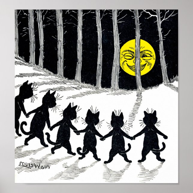 Póster Luna llena y gatos, Louis Wain (Frente)