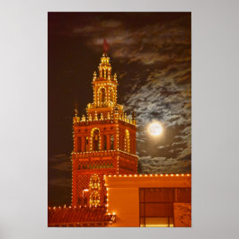 Póster Luna llena y torre Giralda, Kansas City, Missouri