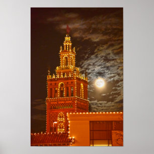 Póster Luna llena y torre Giralda, Kansas City, Missouri
