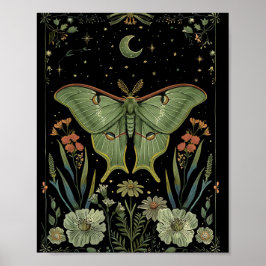 Póster luna Moth Gothic Watercolor Art