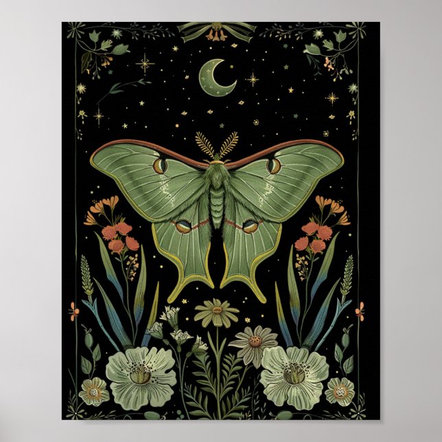 Póster luna Moth Gothic Watercolor Art (Frente)