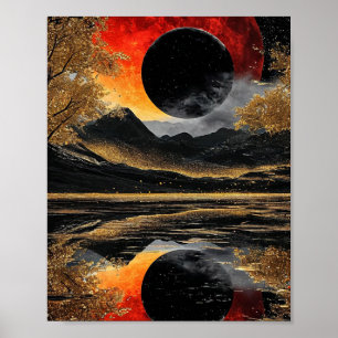 Póster 🌑 Luna Negra Mística Resplandor Abstracto ✨ Celes