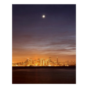 Póster Luna que fija sobre San Francisco en diciembre