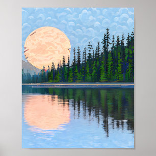 Póster Luna reflexionando sobre un lago
