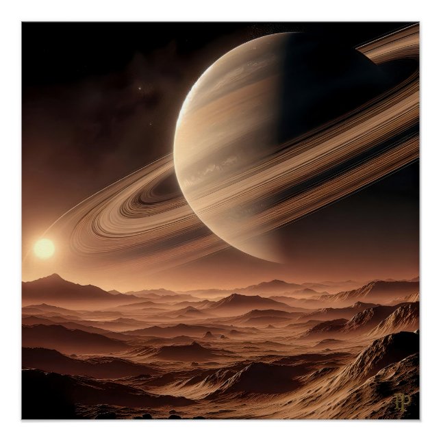 Póster Luna rocosa de un gigante en anillo (Anverso)