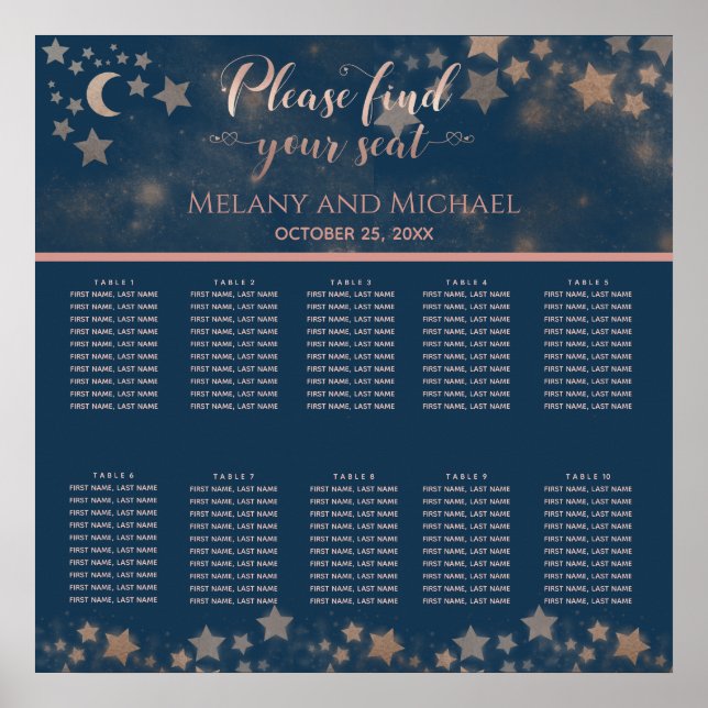 Póster Luna romántica celestial y caligrafía de estrellas (Frente)