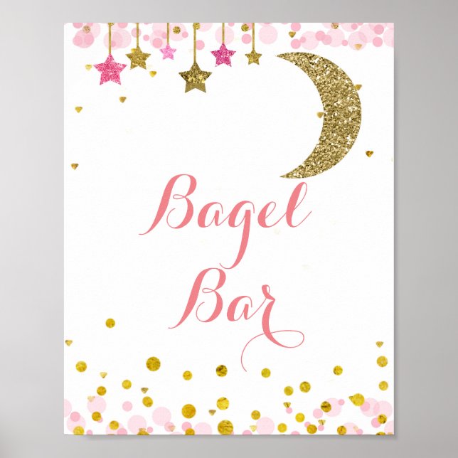 Póster Luna rosa dorada purpurina acuarela Bagel Bar Rótu (Frente)
