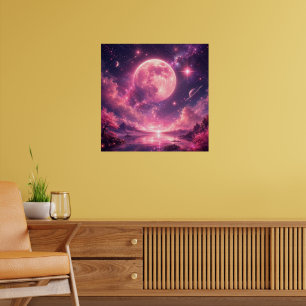 Póster Luna Rosa Flor de Cerezo Noche de Fantasía Cielo N