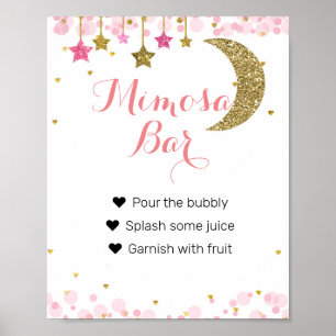 Póster Luna rosa purpurina Acuarela Mimosa Bar Rótulo