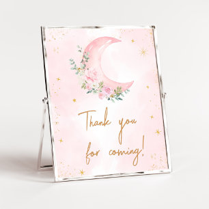 Póster Luna rosa y estrellas bebé Gracias por venir