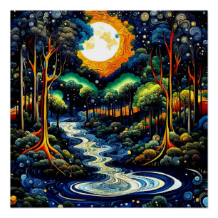 Póster Luna sobre arroyo turbulento 1