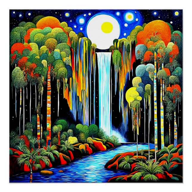 Póster Luna sobre cascada (Anverso)