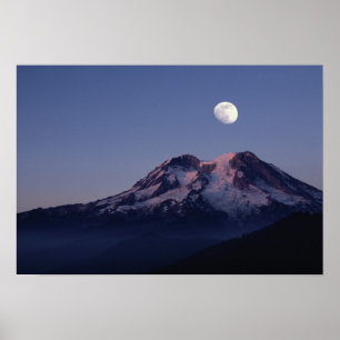 Póster Luna sobre el Monte Rainier