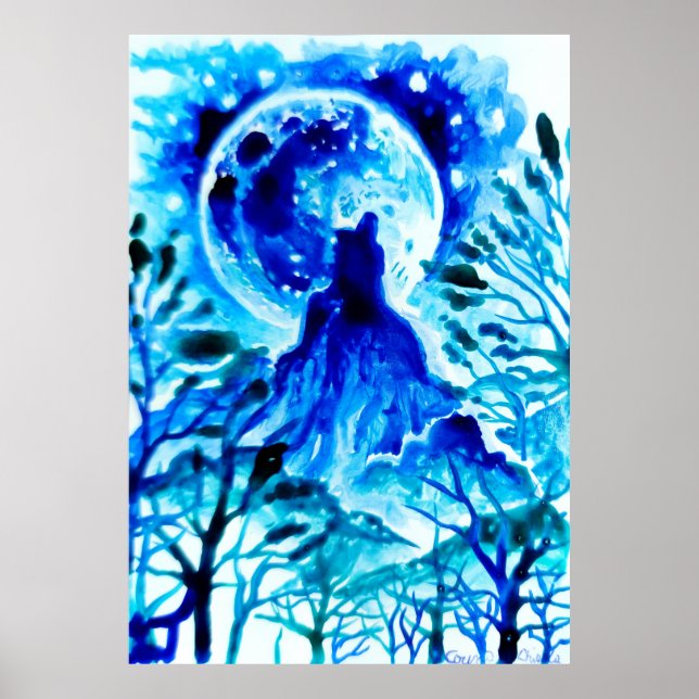 Póster Luna sobre las montañas y el bosque (Frente)