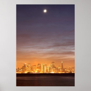 Póster Luna sobre San Francisco en diciembre nebuloso