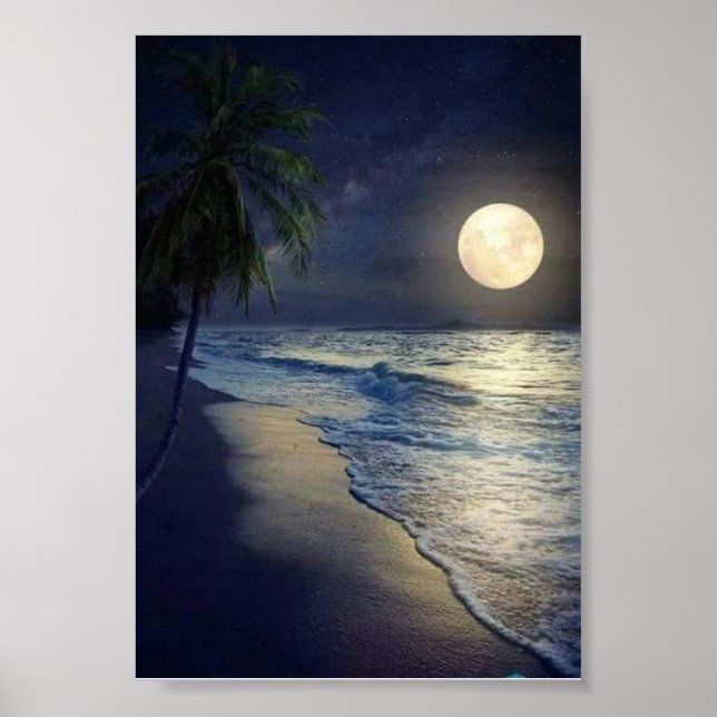Póster Luna súper llena sobre el mar (Frente)
