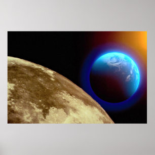 Póster Luna, tierra y sol