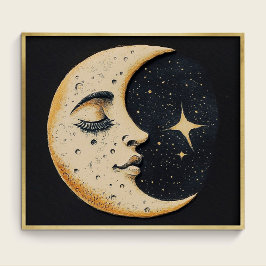 Póster Luna Vintage - Luna Durmiente - Azul Oscuro
