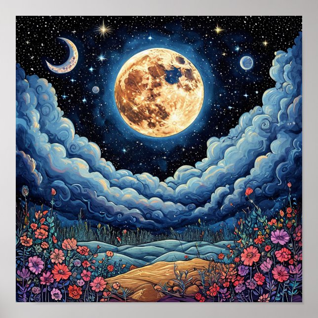 Póster Luna y cielo nocturno (Frente)
