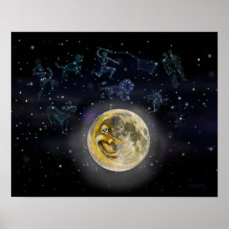 Póster Luna y constelaciones