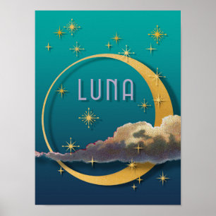 Póster Luna y el cielo nocturno