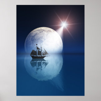 Póster Luna y Estrella completas sobre el barco