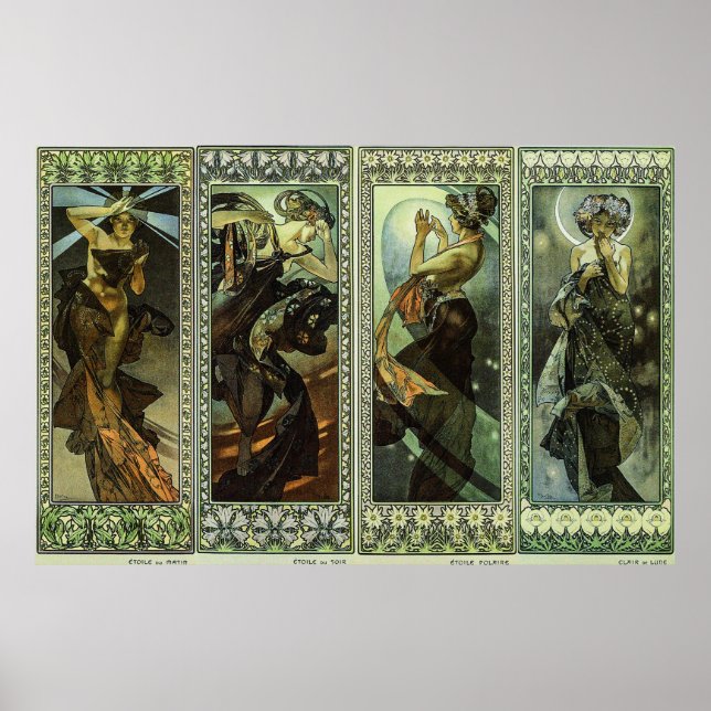 Póster Luna y estrellas de Alphonse Mucha (Frente)