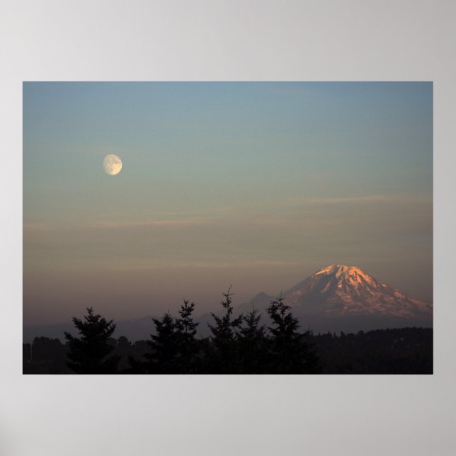 Póster Luna y Monte Ranier en (Frente)