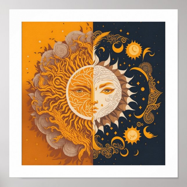 Póster Luna y Sol , esotérico, Astrología boho fan (Frente)