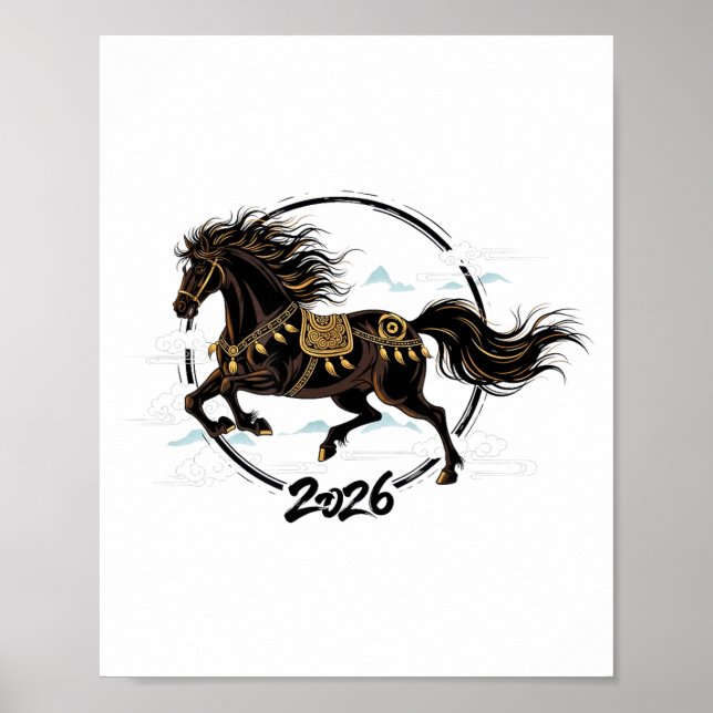 Póster Lunar New Year 2026 Horse Chinese Zodiac Celebrati (Frente)
