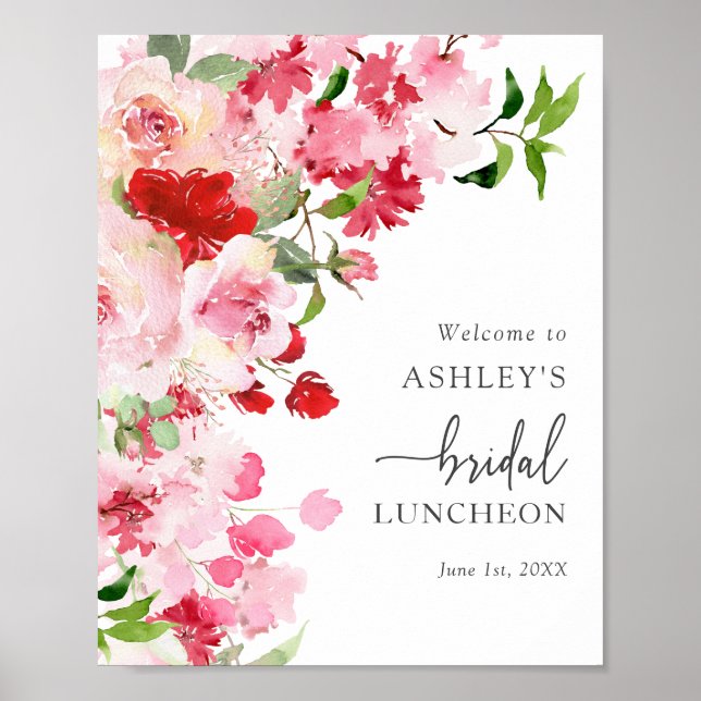 Póster Luncheon de Novias Rojas Rosa Floral (Frente)