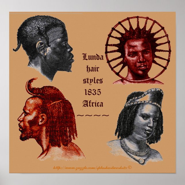 Póster Lunda Hairstyle 1835-sur del Congo África (Frente)