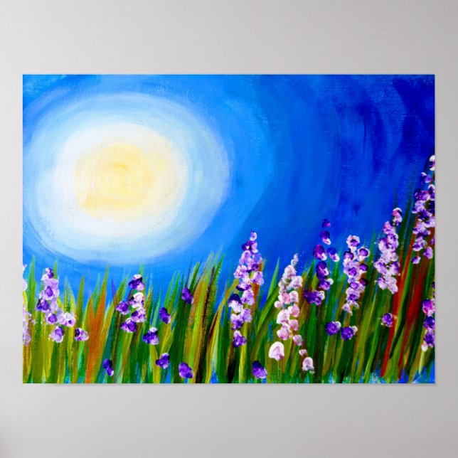 Póster Lupins en un prado de hierba (Frente)
