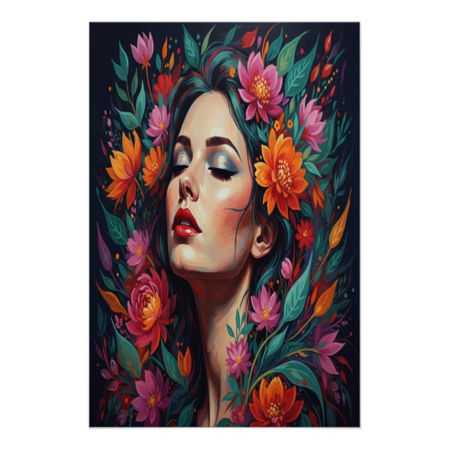 Póster ​"Lush Floral Dream Woman | Vibrant Portrait Art" (Anverso)