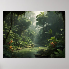 Póster Lush Green Tropical Rainforest Jungle River