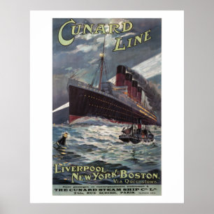 Póster Lusitania - línea poster de Vinatge Cunard del