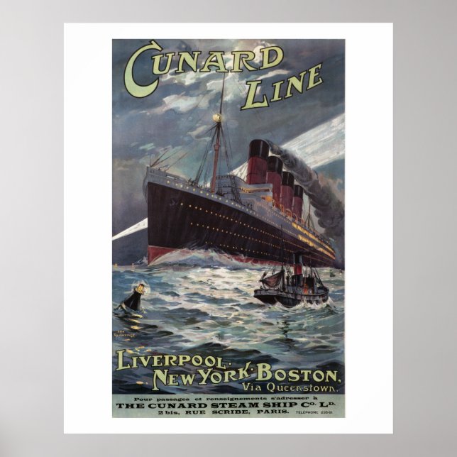 Póster Lusitania - poster de vapor de la línea Cunard Vin (Frente)