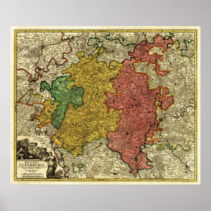 Póster Luxemburgo MapLuxembourg panorámico