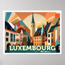 Póster Luxemburgo Viaje artístico colorido