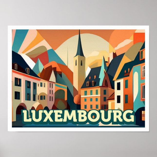 Póster Luxemburgo Viaje artístico colorido (Frente)