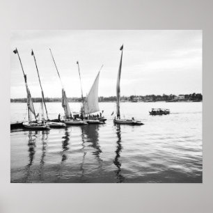 Póster Luxor Egipto, Feluccas en el Nilo